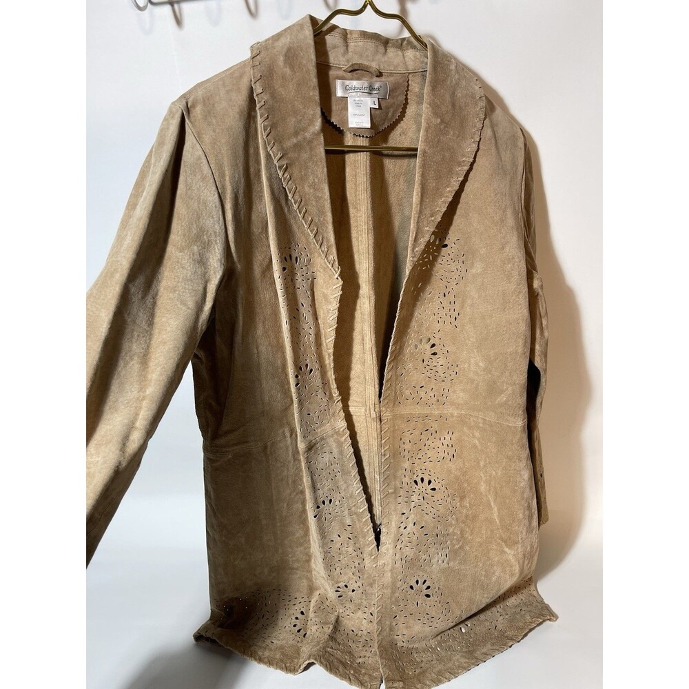 Coldwater Creek Tan Suede Leather Jacket Woman’s Sz Large #0470